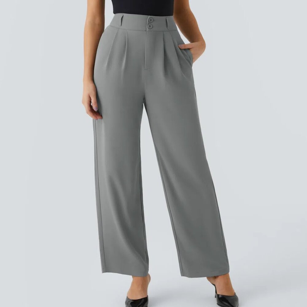 Halara Flex™ High Waisted Zipper Pocket Shirred Straight Leg Trouser Pants - Picture 14 of 14